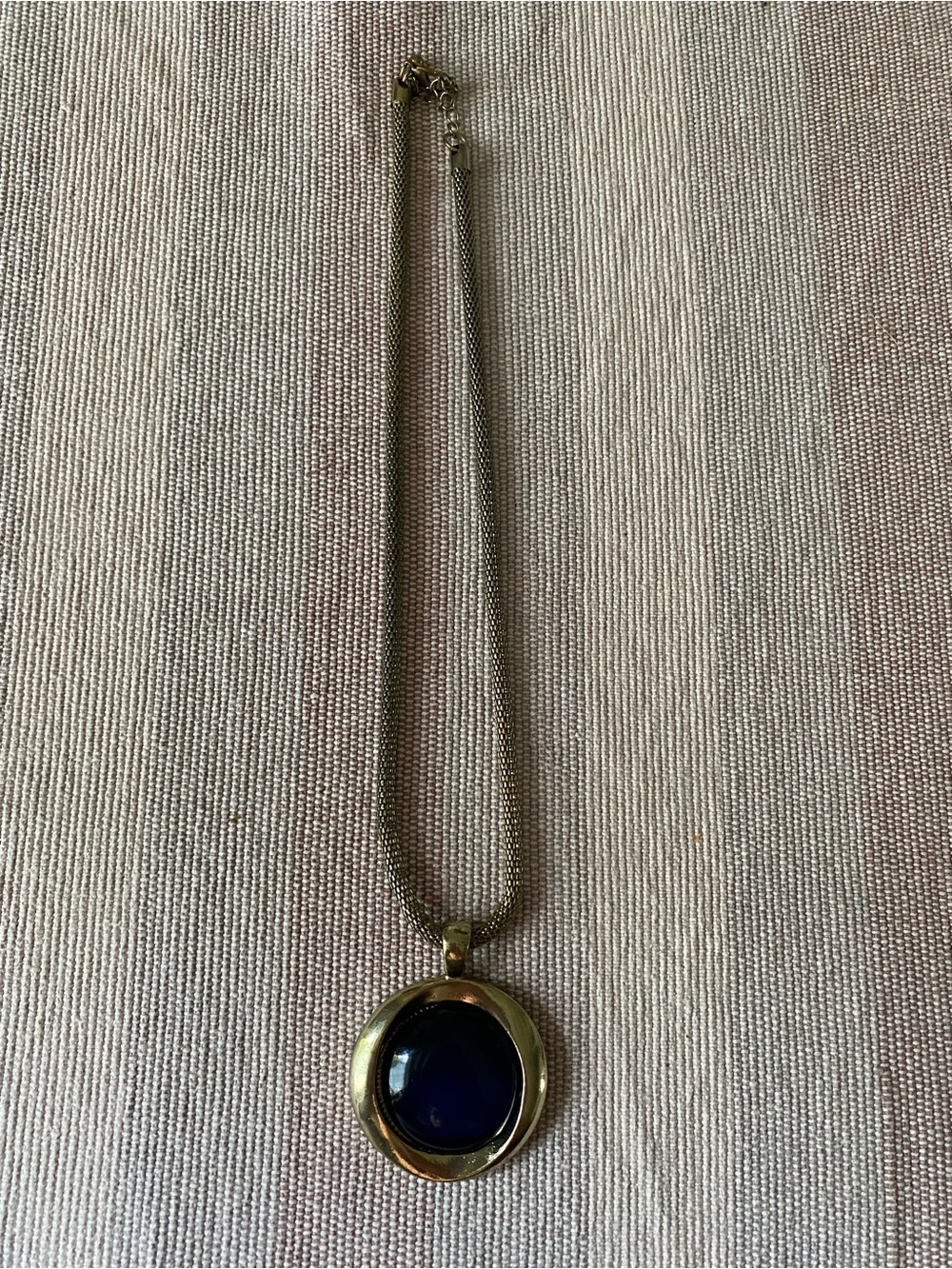 Gold-Tone Necklace with Deep Blue Cabochon Pendant